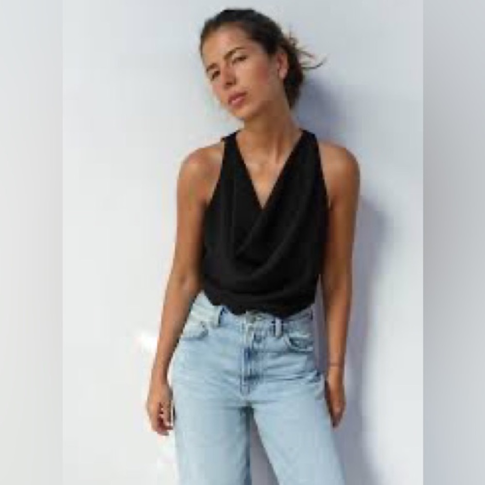 Zara Flowy Neckline Cropped Top NWT